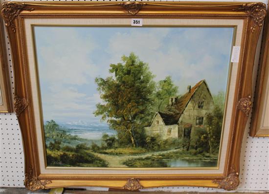 Oil of a cottage by the sea